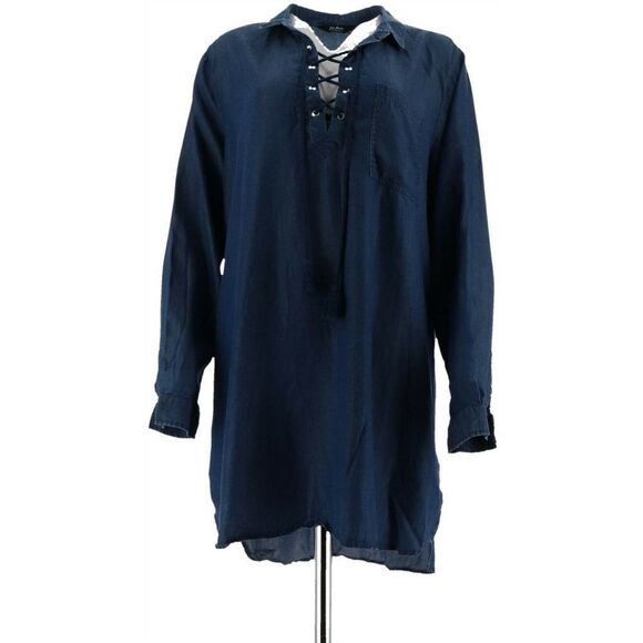 Du Jour Long Sleeves Lace Front Tencel Denim Tunic - Picture 7 of 11